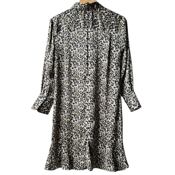 Equipment Femme Brown Black Leopard Print Shirt Mini Dress Long Sleeves Sz S - Picture 8 of 13